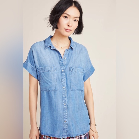 Anthropologie Cloth & Stone Joanie Chambray Denim Buttondown Womens Size Small - Picture 1 of 9